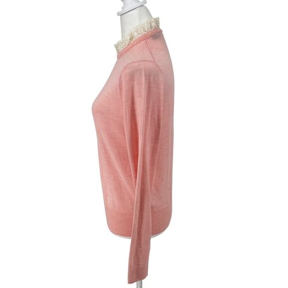 J.Crew Tippi 100% Merino Wool Sweater Pink Lace Collar Detail Size Small EUC - Picture 3 of 10